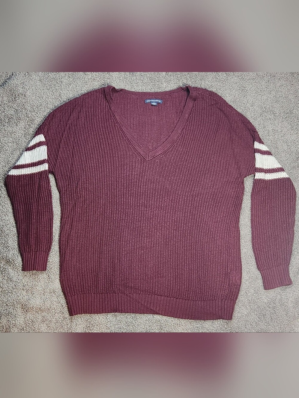 Burgundy American Eagle V-Neck Sweater